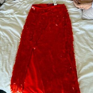 Zara red sequin midi skirt small
